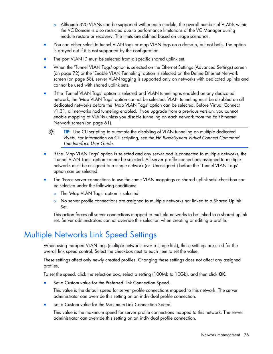 Multiple networks link speed settings | HP Virtual Connect Flex-10 10Gb Ethernet Module for c-Class BladeSystem User Manual | Page 76 / 169