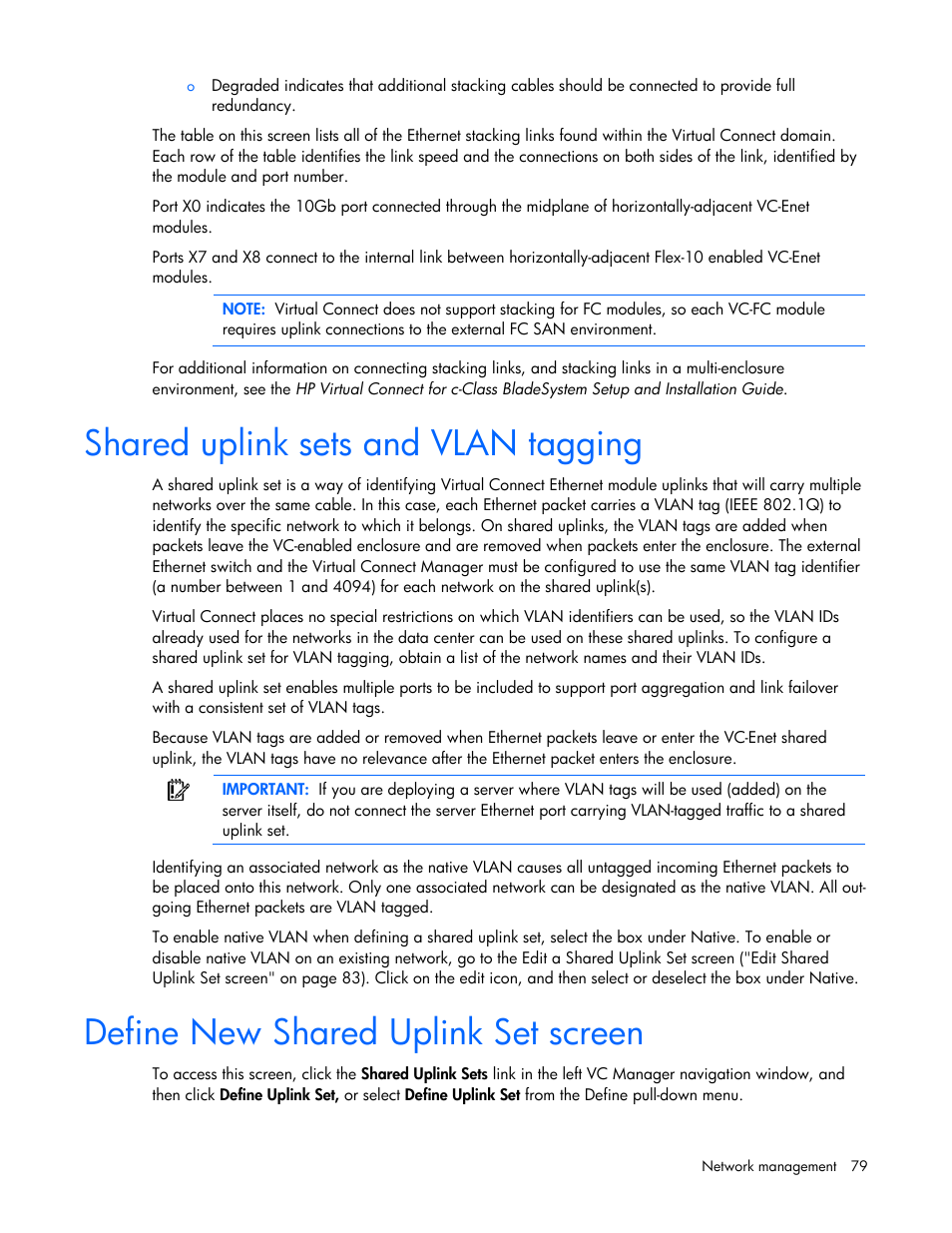 Shared uplink sets and vlan tagging, Define new shared uplink set screen | HP Virtual Connect Flex-10 10Gb Ethernet Module for c-Class BladeSystem User Manual | Page 79 / 169