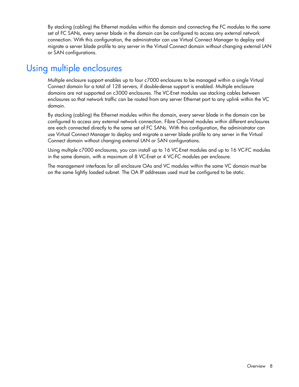 Using multiple enclosures | HP Virtual Connect Flex-10 10Gb Ethernet Module for c-Class BladeSystem User Manual | Page 8 / 169