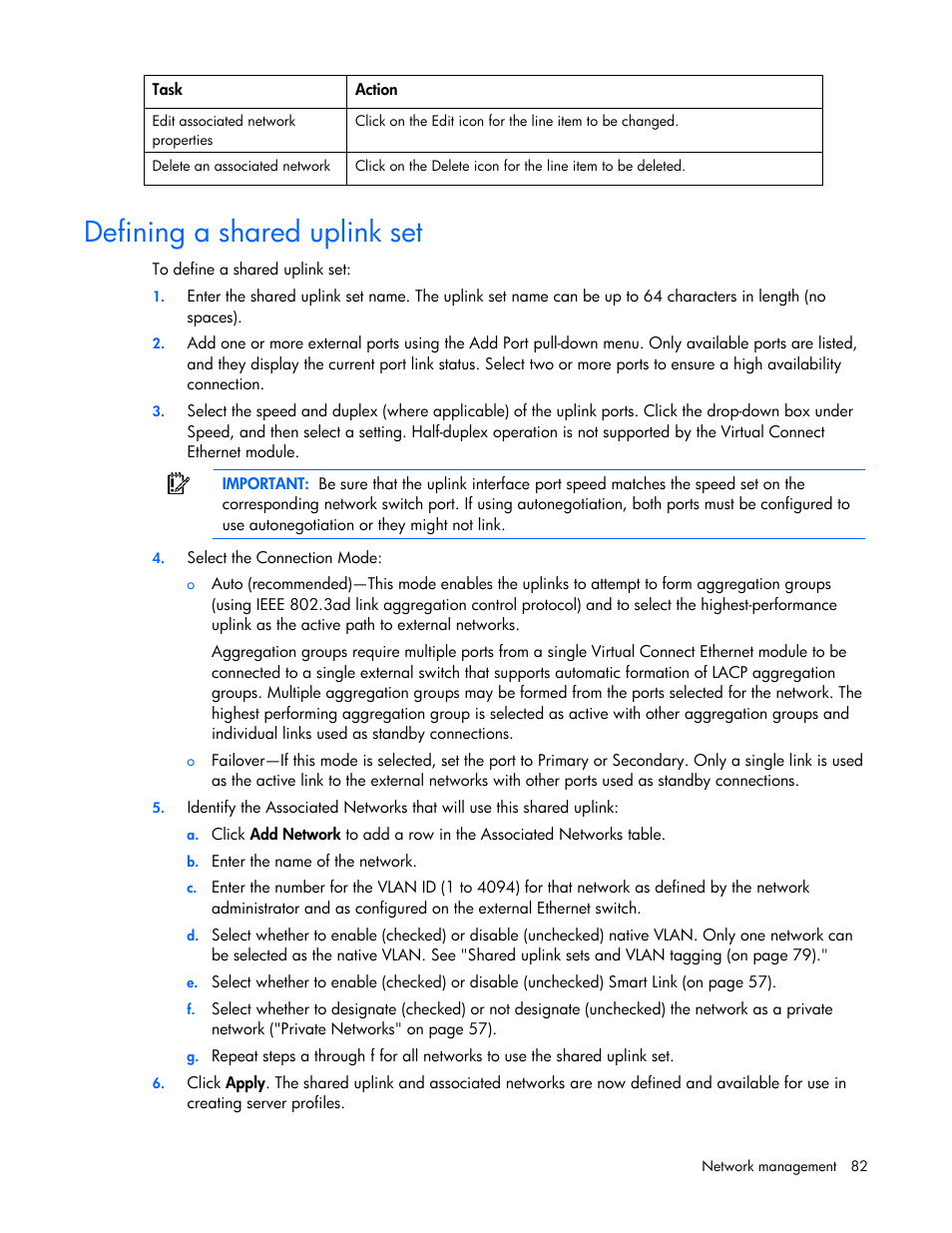 Defining a shared uplink set | HP Virtual Connect Flex-10 10Gb Ethernet Module for c-Class BladeSystem User Manual | Page 82 / 169