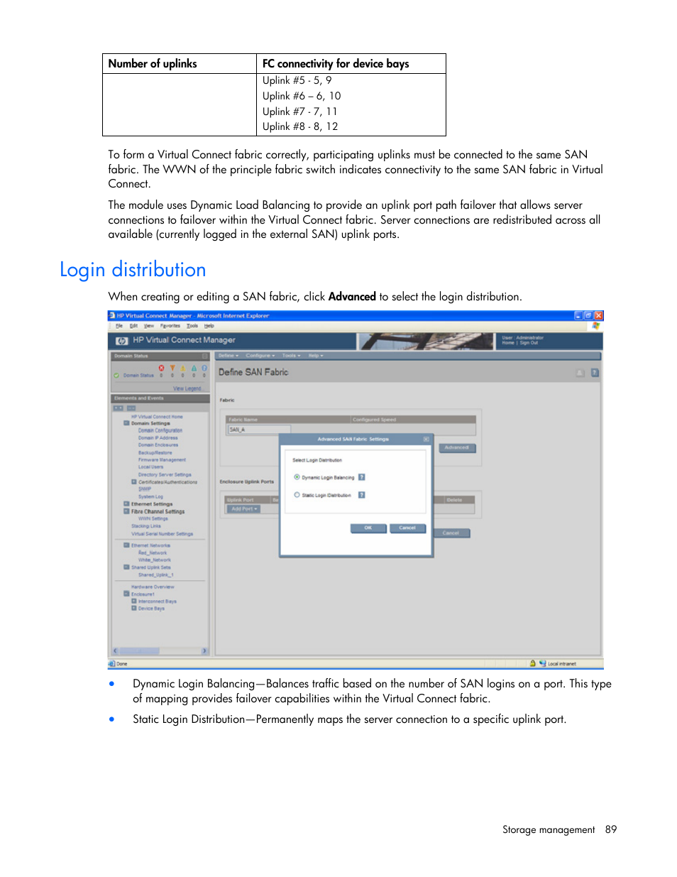 Login distribution | HP Virtual Connect Flex-10 10Gb Ethernet Module for c-Class BladeSystem User Manual | Page 89 / 169