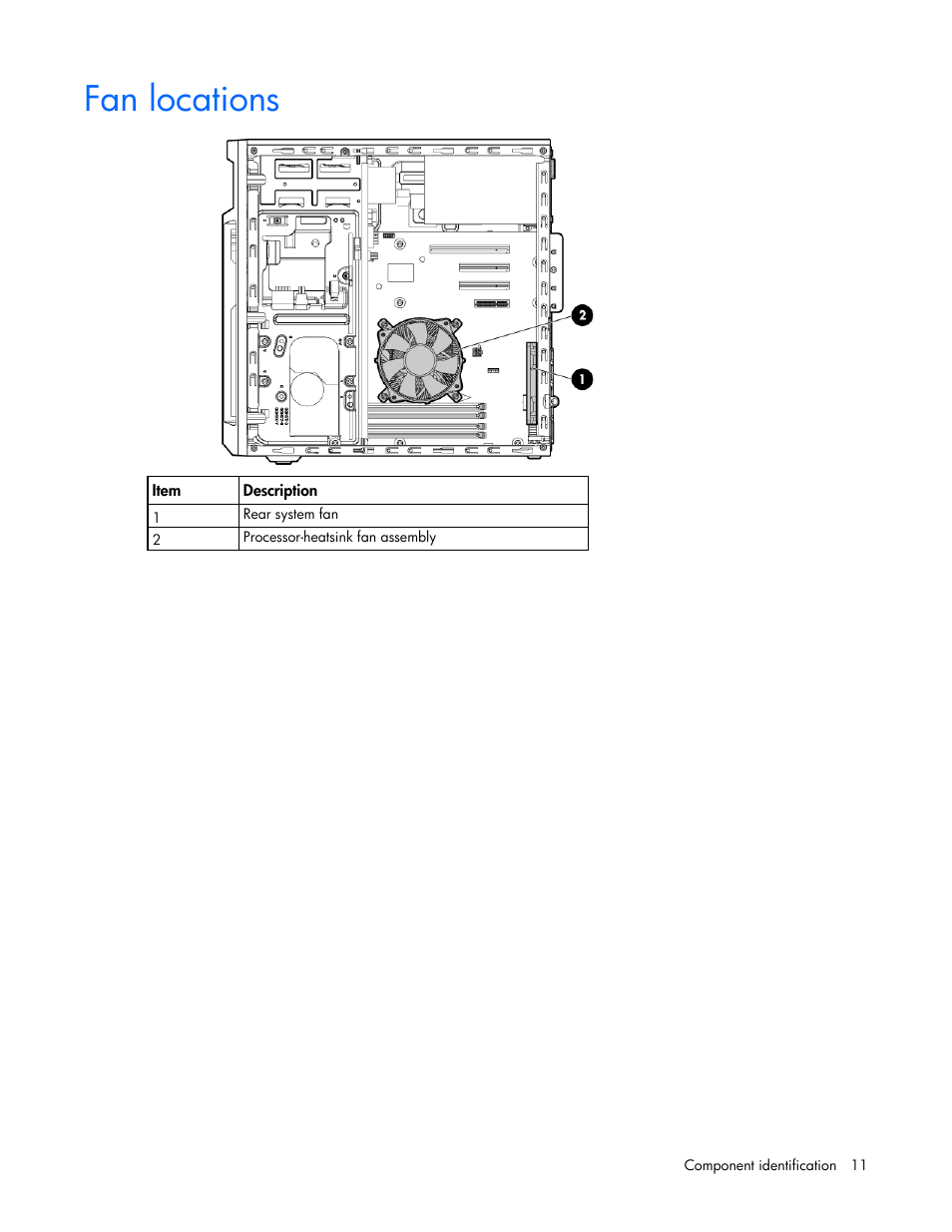 Fan locations | HP ProLiant ML10 Server User Manual | Page 11 / 76