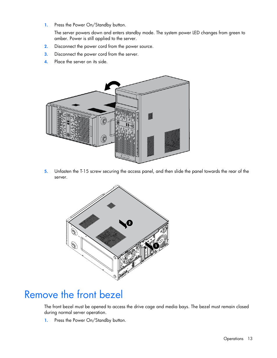 Remove the front bezel | HP ProLiant ML10 Server User Manual | Page 13 / 76