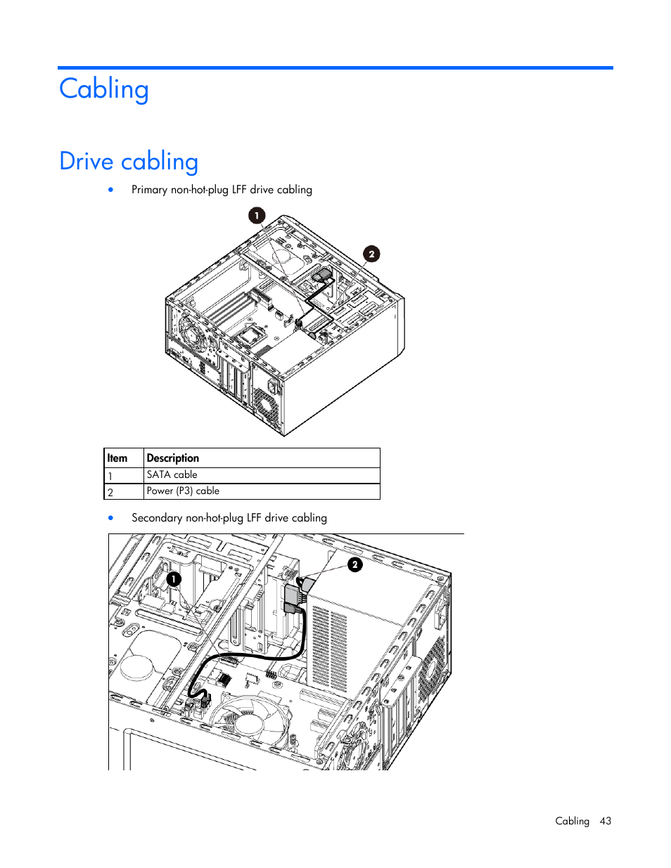 Cabling, Drive cabling | HP ProLiant ML10 Server User Manual | Page 43 / 76