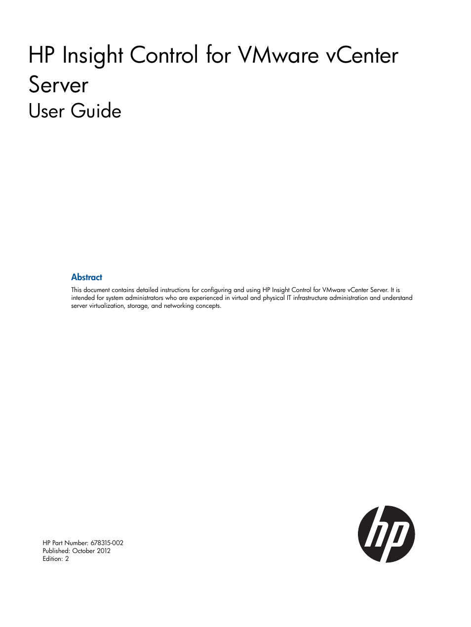 HP OneView for VMware vCenter User Manual | 107 pages