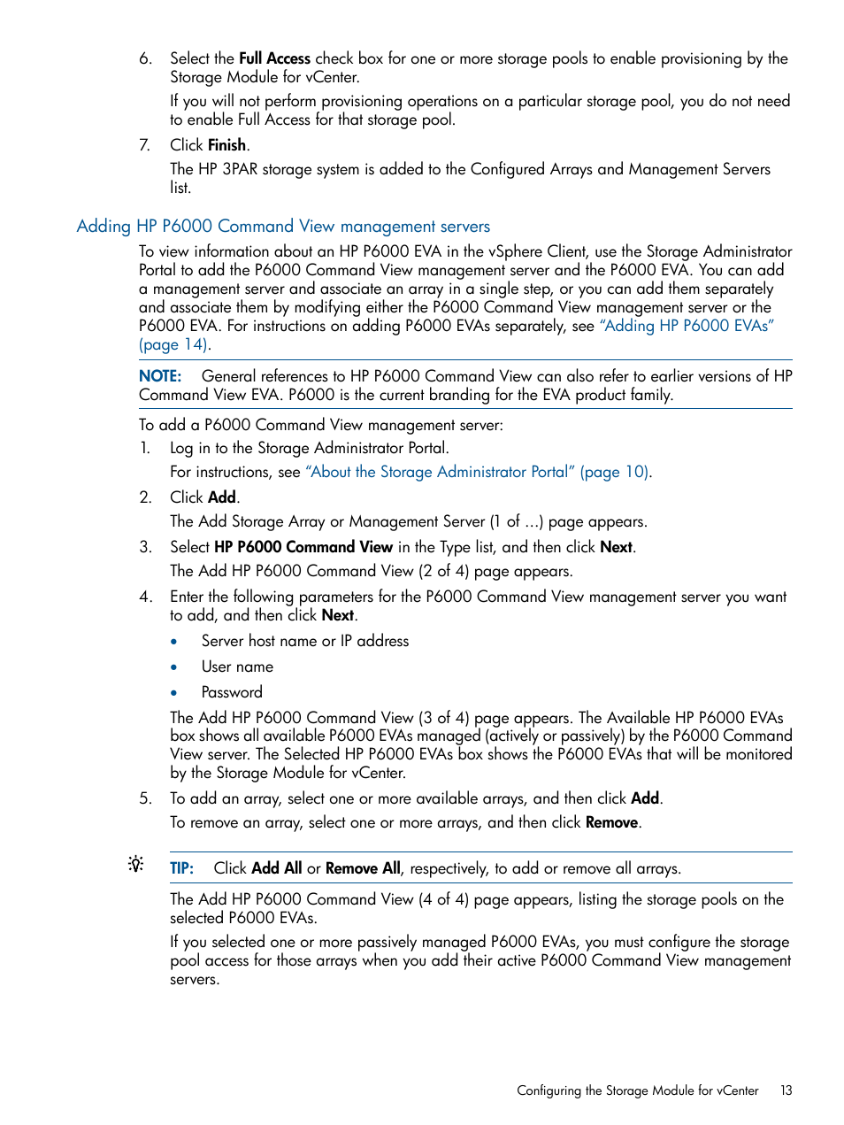 Adding hp p6000 command view management servers | HP OneView for VMware vCenter User Manual | Page 13 / 107