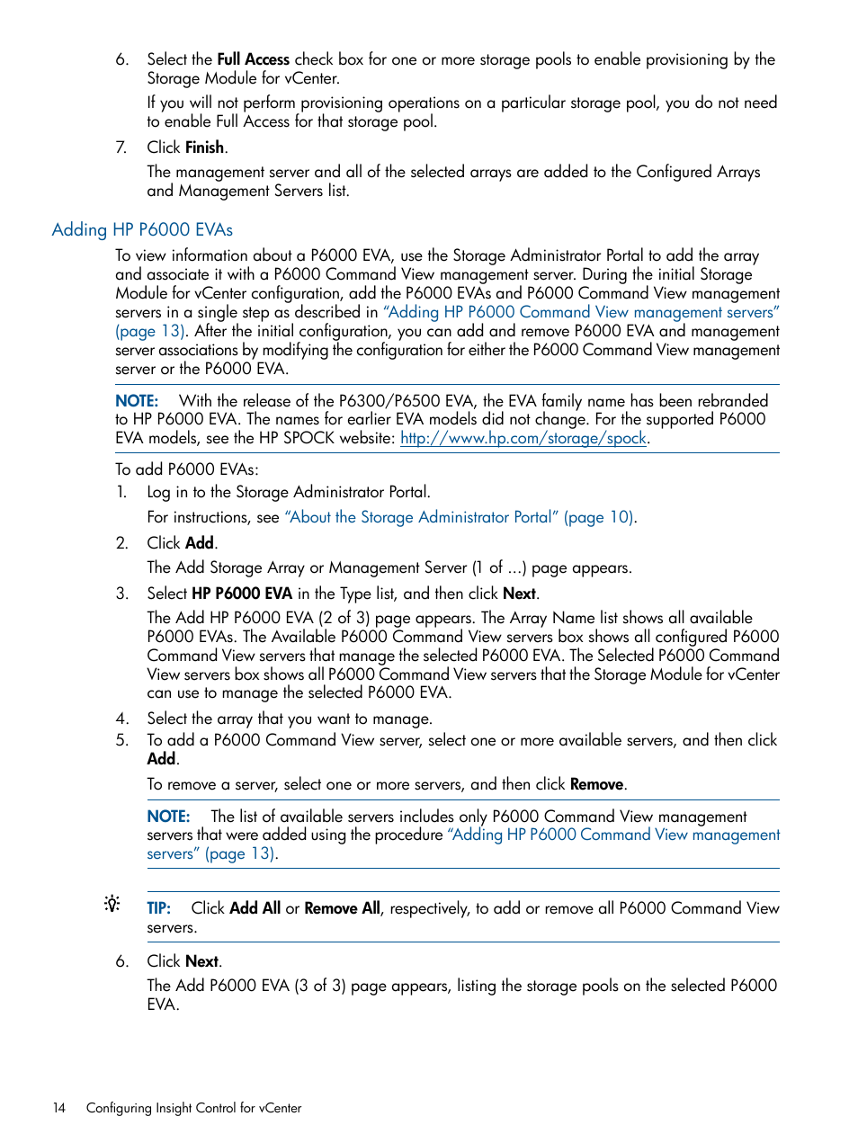 Adding hp p6000 evas | HP OneView for VMware vCenter User Manual | Page 14 / 107