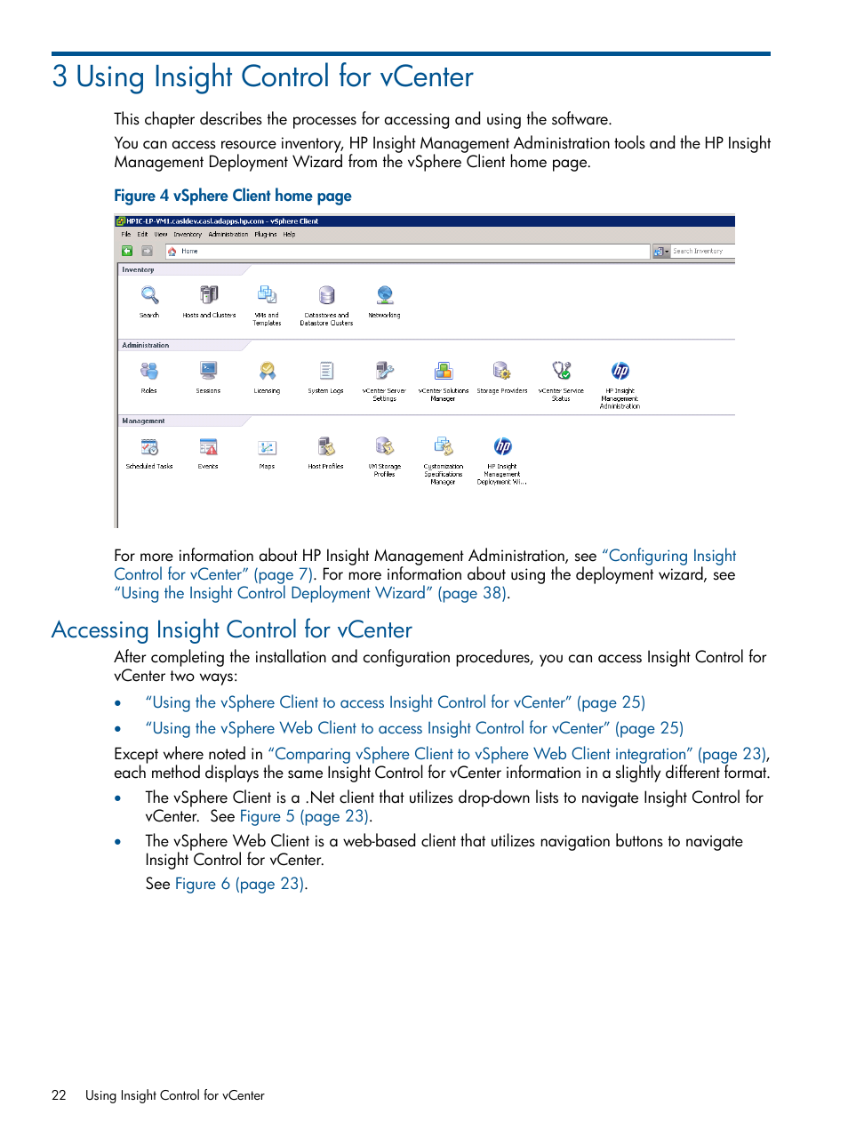 3 using insight control for vcenter, Accessing insight control for vcenter | HP OneView for VMware vCenter User Manual | Page 22 / 107