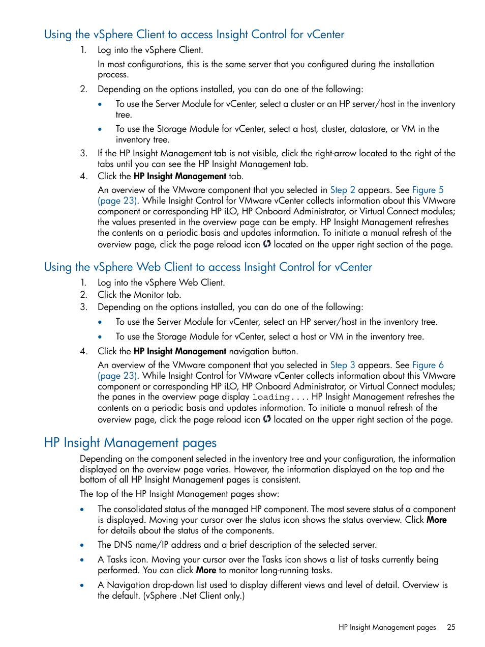 Hp insight management pages | HP OneView for VMware vCenter User Manual | Page 25 / 107