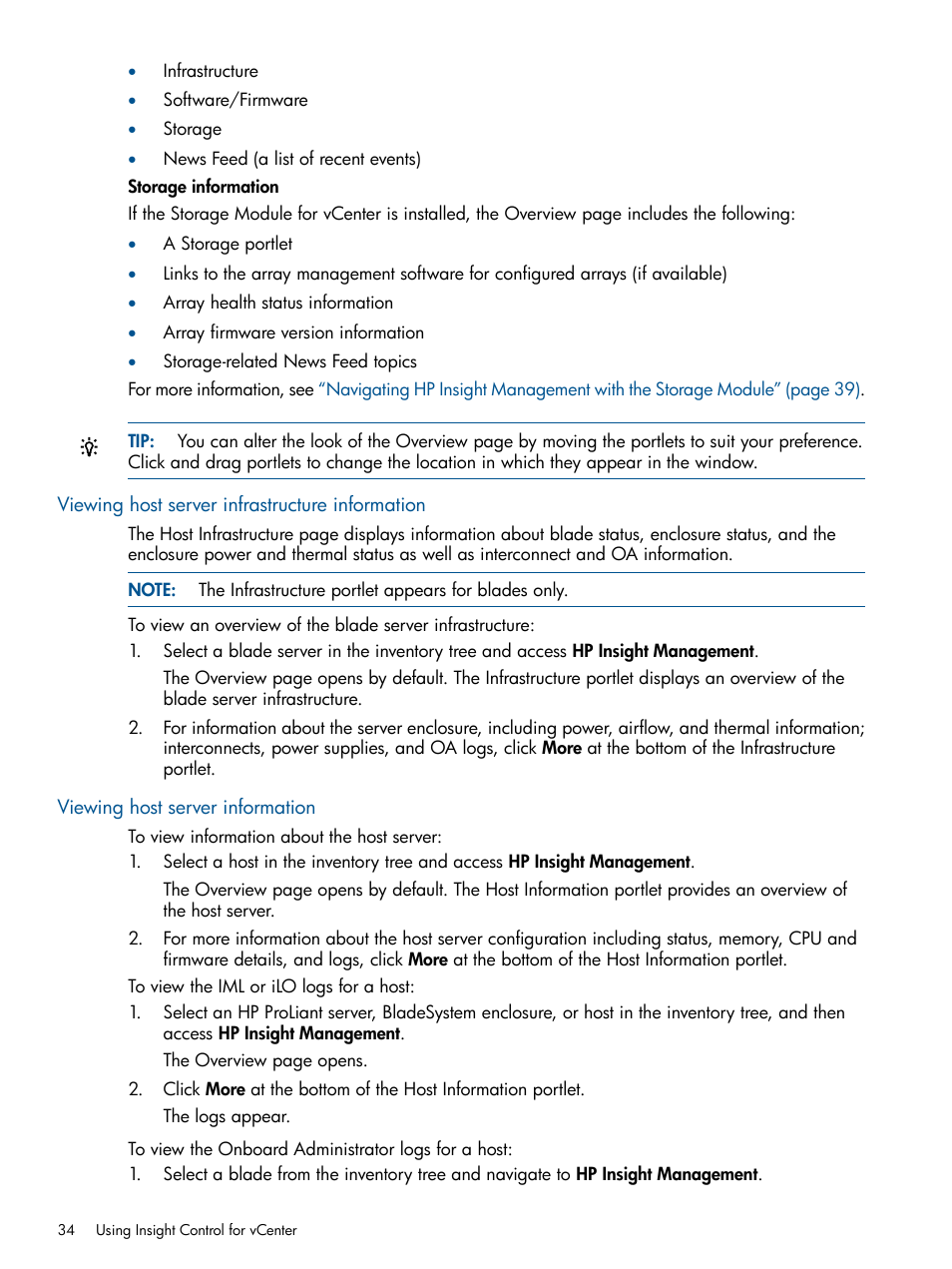 Viewing host server infrastructure information, Viewing host server information | HP OneView for VMware vCenter User Manual | Page 34 / 107