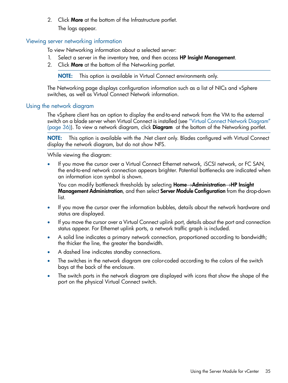 Viewing server networking information, Using the network diagram | HP OneView for VMware vCenter User Manual | Page 35 / 107