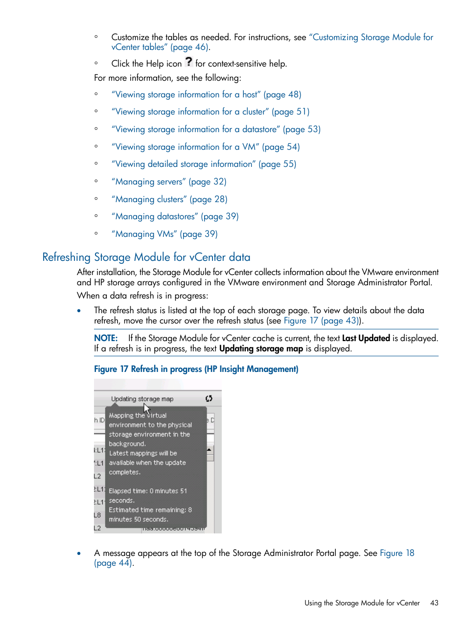 Refreshing storage module for vcenter data, Refreshing storage module | HP OneView for VMware vCenter User Manual | Page 43 / 107