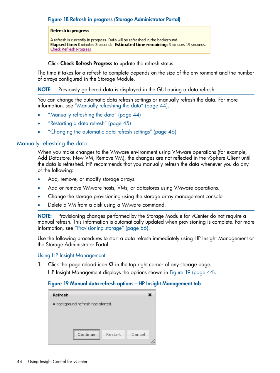 Manually refreshing the data, Using hp insight management, Figure 18 | HP OneView for VMware vCenter User Manual | Page 44 / 107