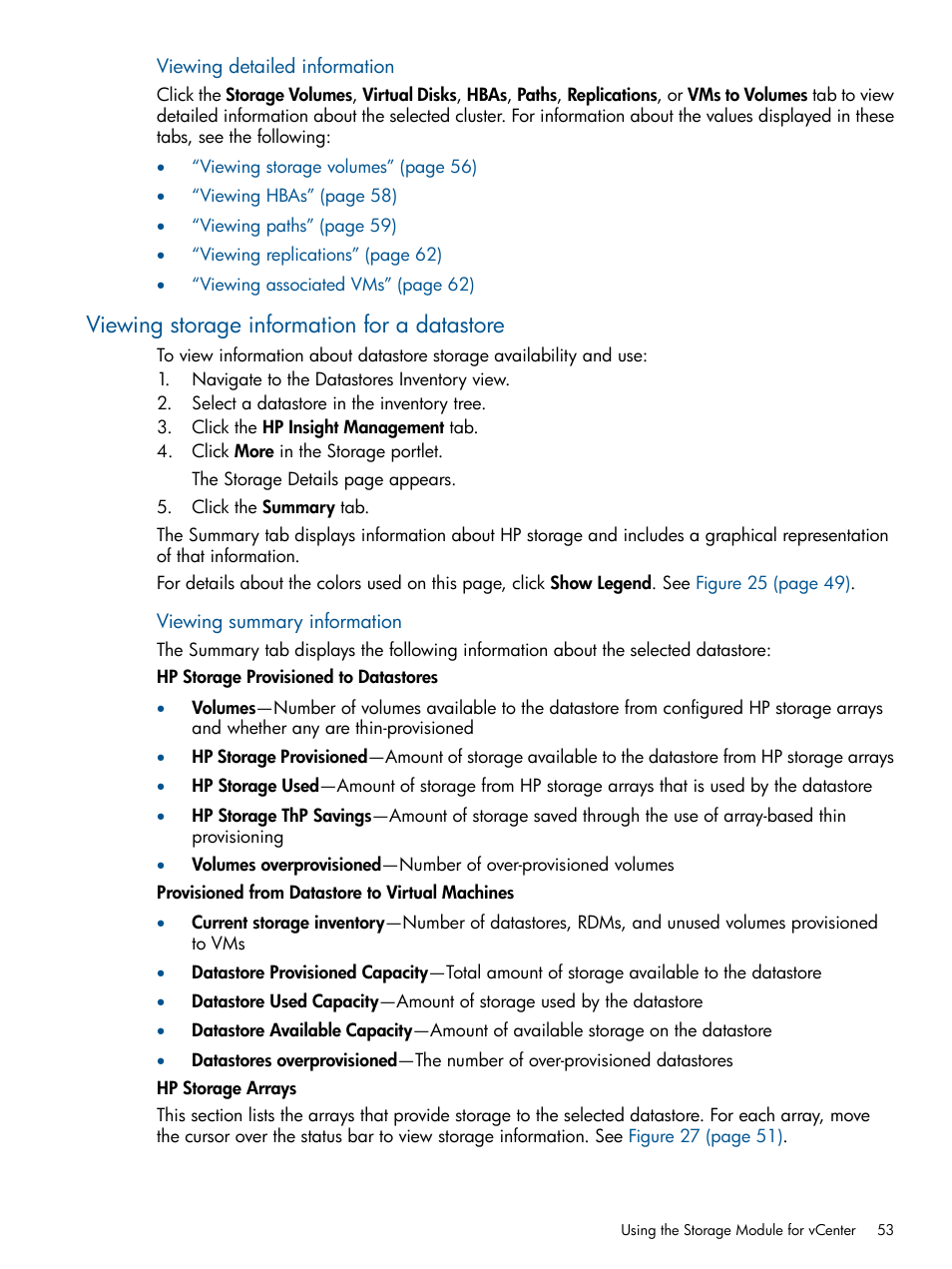 Viewing storage information for a datastore | HP OneView for VMware vCenter User Manual | Page 53 / 107