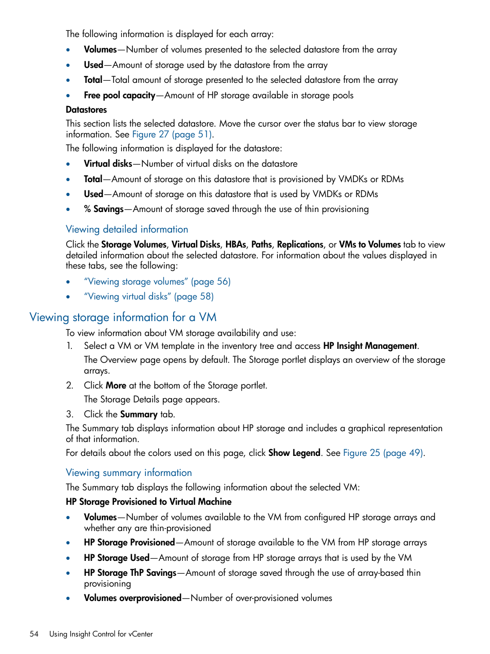 Viewing storage information for a vm | HP OneView for VMware vCenter User Manual | Page 54 / 107