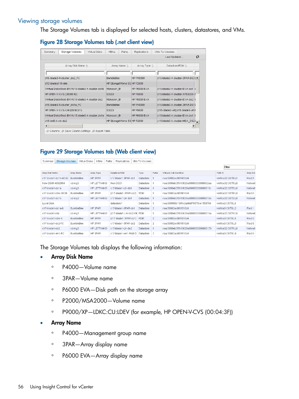 Viewing storage volumes | HP OneView for VMware vCenter User Manual | Page 56 / 107