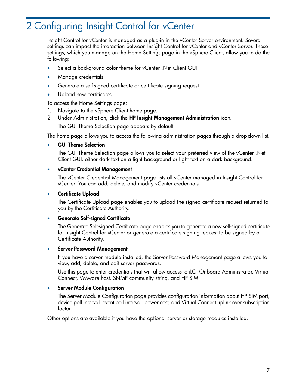 2 configuring insight control for vcenter | HP OneView for VMware vCenter User Manual | Page 7 / 107