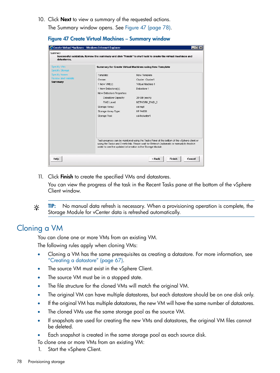 Cloning a vm | HP OneView for VMware vCenter User Manual | Page 78 / 107