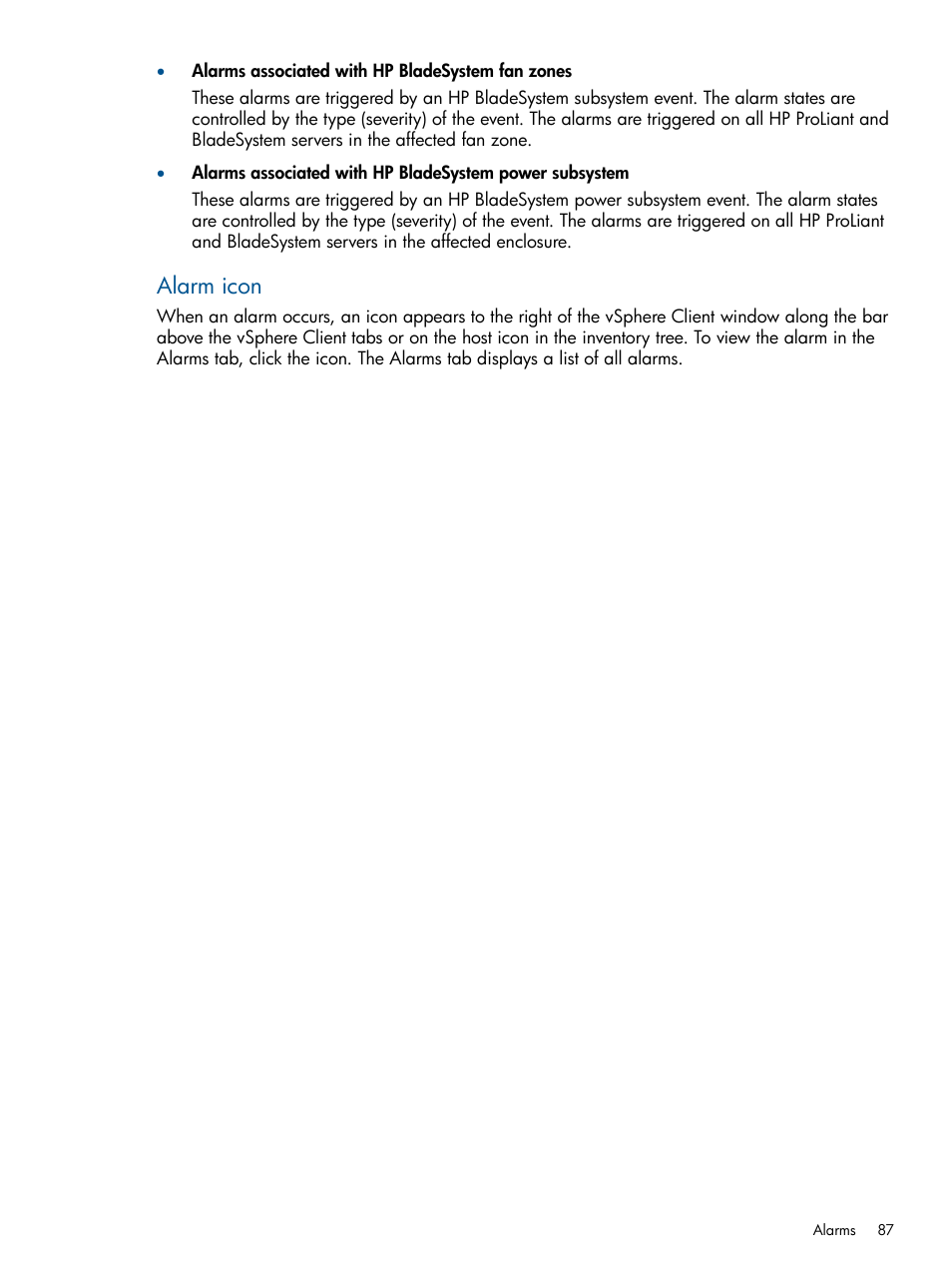 Alarm icon | HP OneView for VMware vCenter User Manual | Page 87 / 107