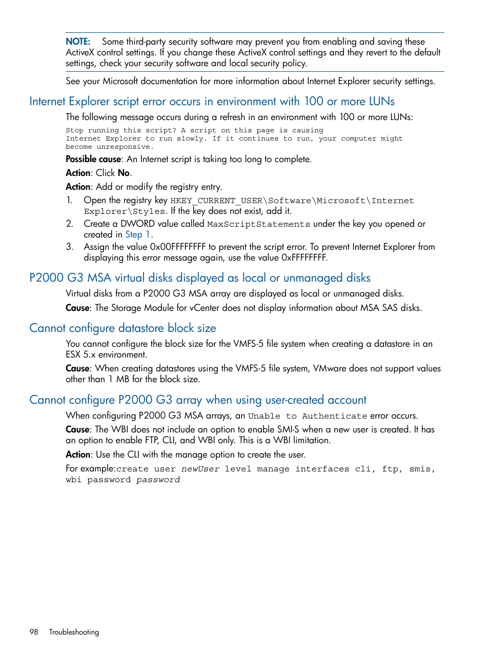 Cannot configure datastore block size | HP OneView for VMware vCenter User Manual | Page 98 / 107