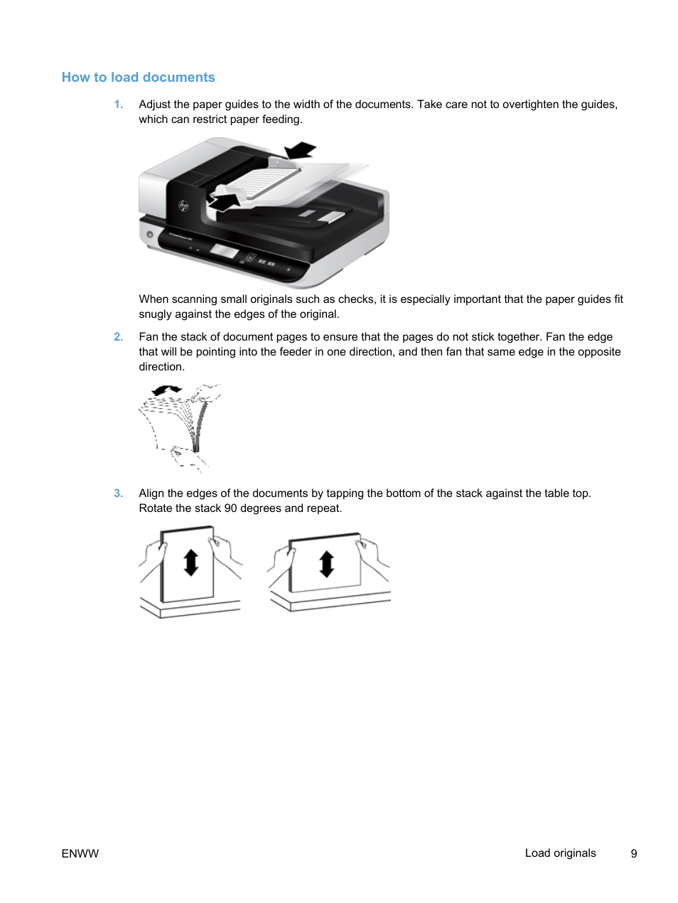 How to load documents | HP Scanjet Enterprise 7500 Flatbed Scanner User Manual | Page 15 / 62