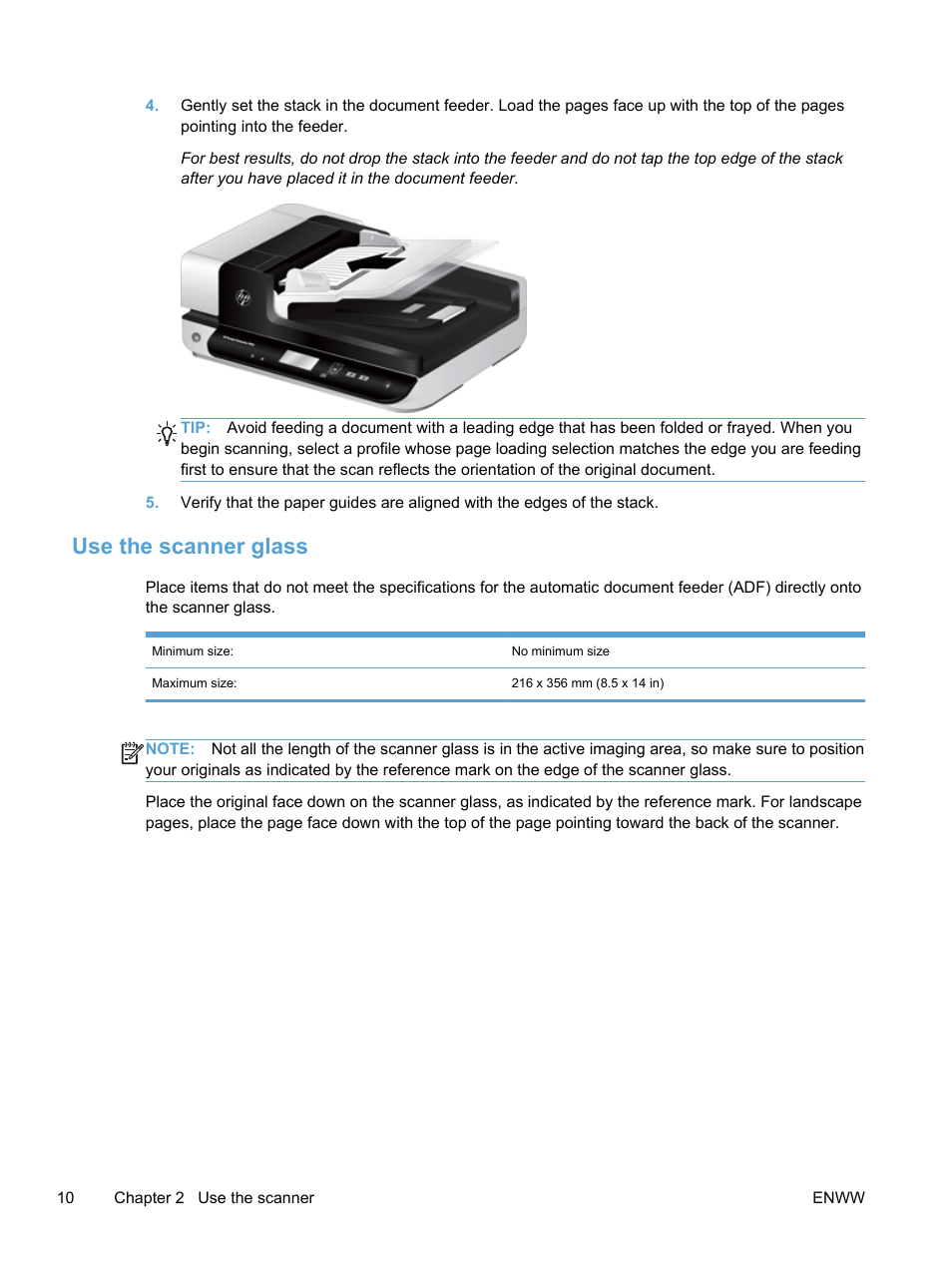 Use the scanner glass | HP Scanjet Enterprise 7500 Flatbed Scanner User Manual | Page 16 / 62