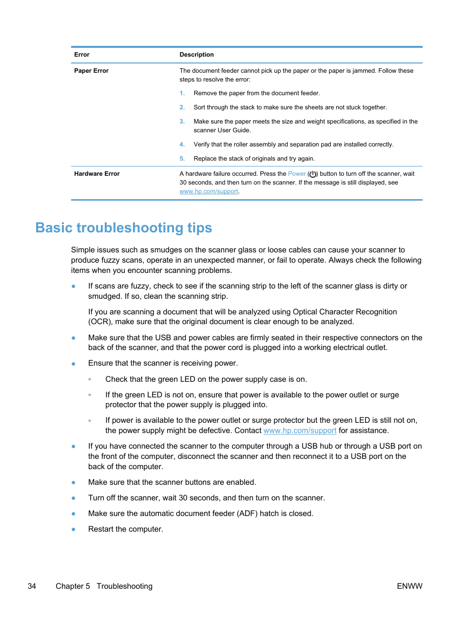 Basic troubleshooting tips | HP Scanjet Enterprise 7500 Flatbed Scanner User Manual | Page 40 / 62