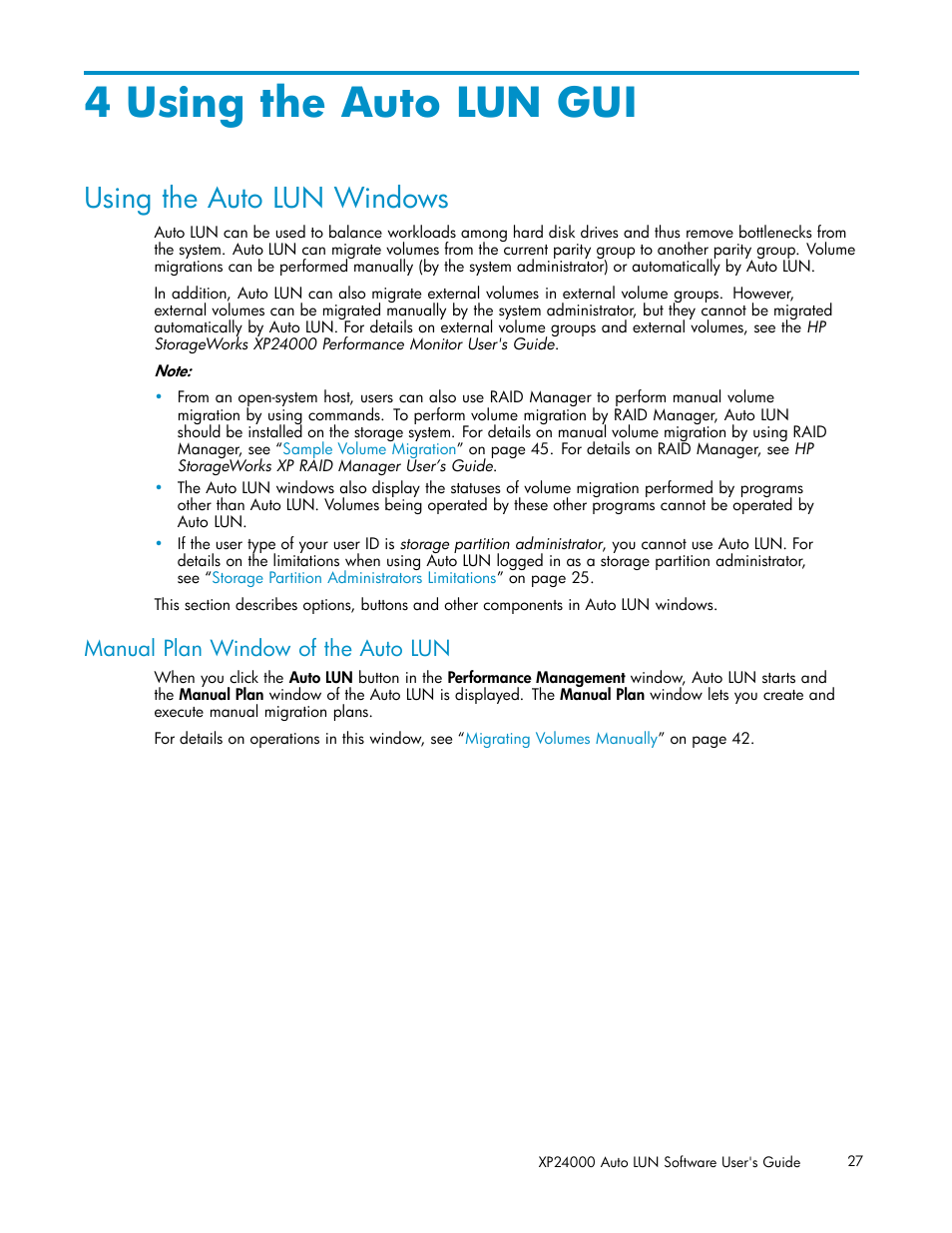 4 using the auto lun gui, Using the auto lun windows, Manual plan window of the auto lun | HP XP20000XP24000 Disk Array User Manual | Page 27 / 53