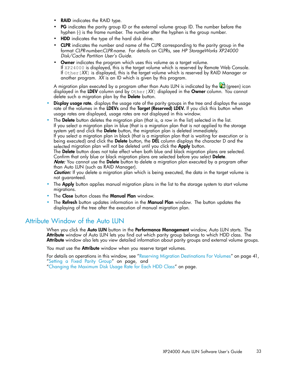 Attribute window of the auto lun | HP XP20000XP24000 Disk Array User Manual | Page 33 / 53