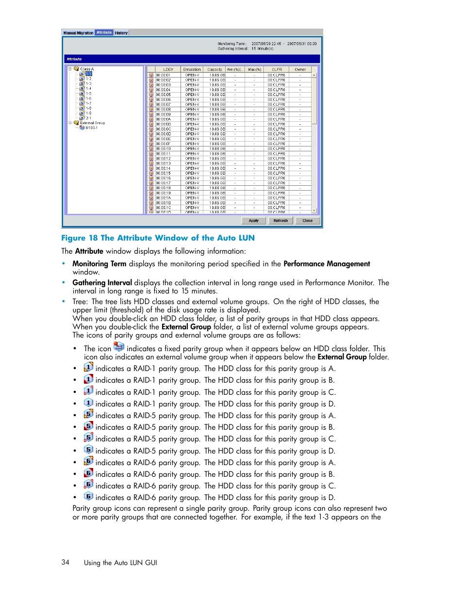 18 the attribute window of the auto lun | HP XP20000XP24000 Disk Array User Manual | Page 34 / 53