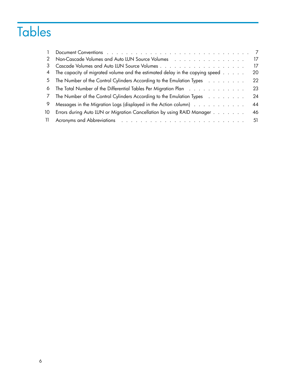 Tables | HP XP20000XP24000 Disk Array User Manual | Page 6 / 53