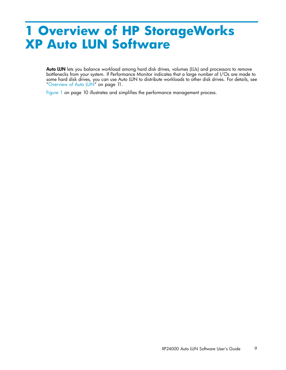 1 overview of hp storageworks xp auto lun software | HP XP20000XP24000 Disk Array User Manual | Page 9 / 53