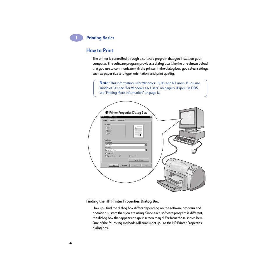 How to print, Finding the hp printer properties dialog box | HP Deskjet 932c Printer User Manual | Page 10 / 74