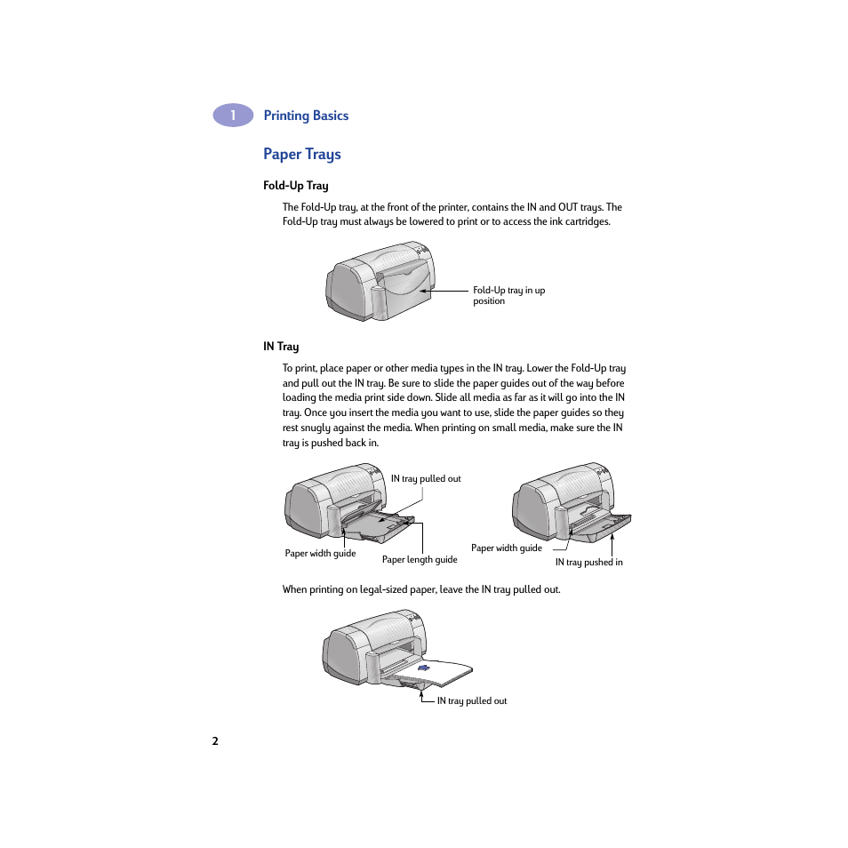 Paper trays, Fold-up tray, In tray | HP Deskjet 932c Printer User Manual | Page 8 / 74