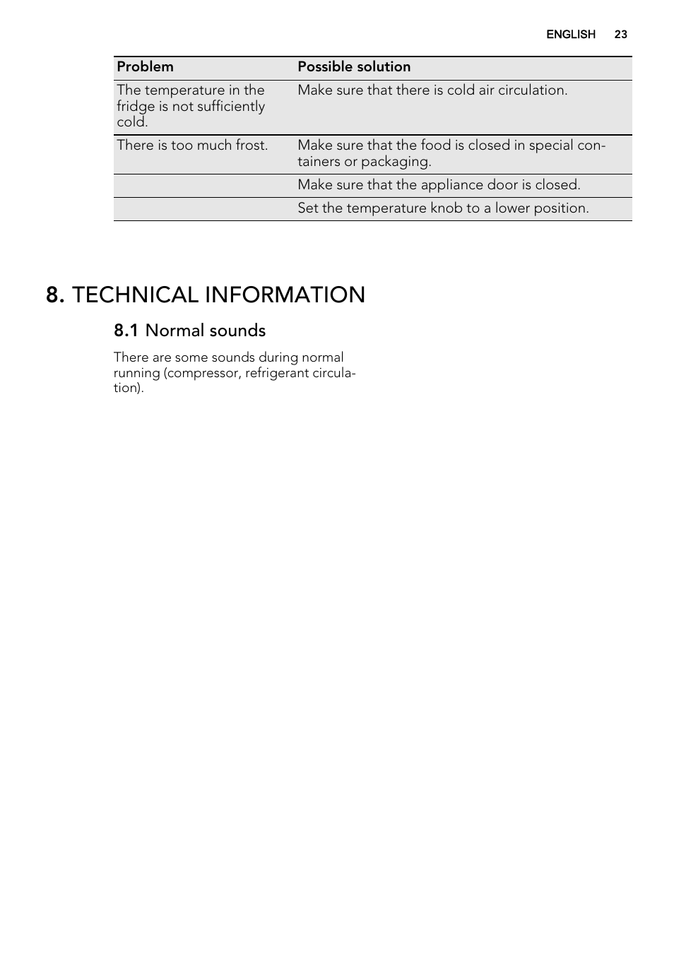 Technical information, 1 normal sounds | AEG S72300DSX1 User Manual | Page 23 / 68