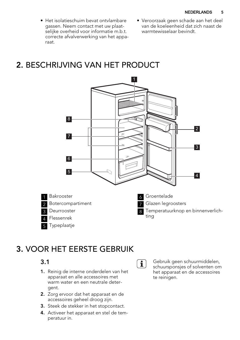 Beschrijving van het product, Voor het eerste gebruik | AEG S72300DSX1 User Manual | Page 5 / 68