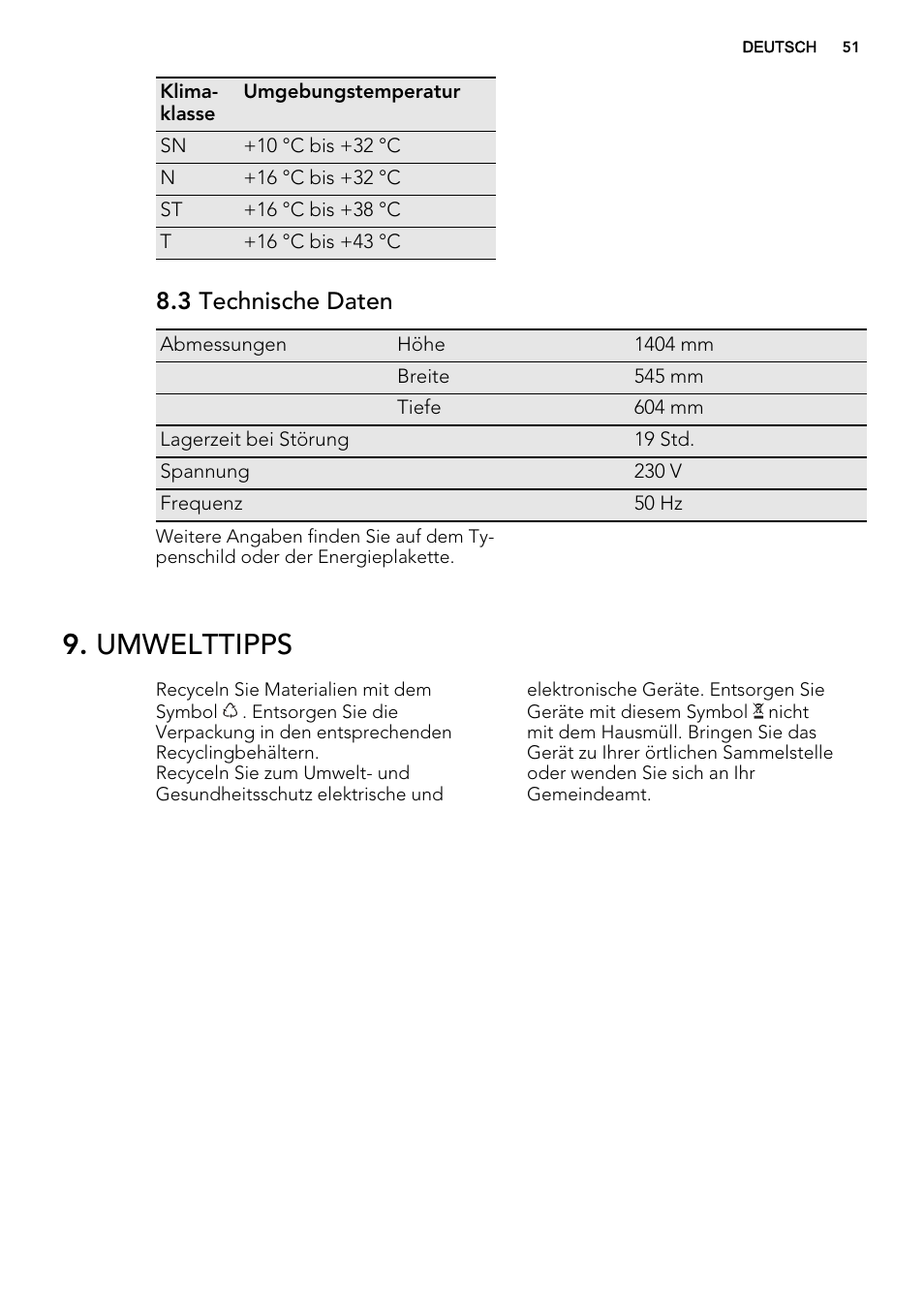 Umwelttipps, 3 technische daten | AEG S72300DSX1 User Manual | Page 51 / 68