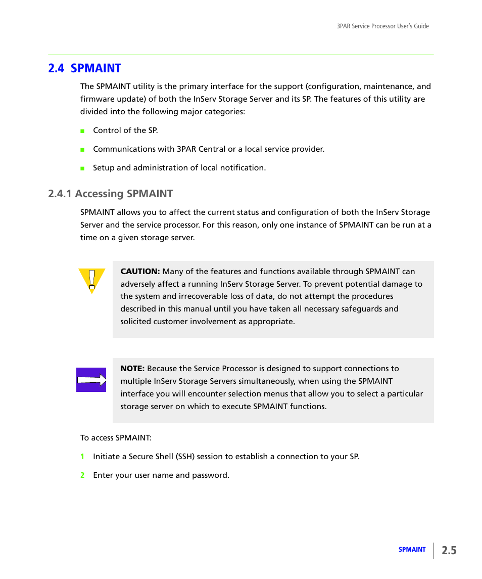 4 spmaint, 1 accessing spmaint, Spmaint | Accessing spmaint | HP 3PAR Service Processors User Manual | Page 17 / 80