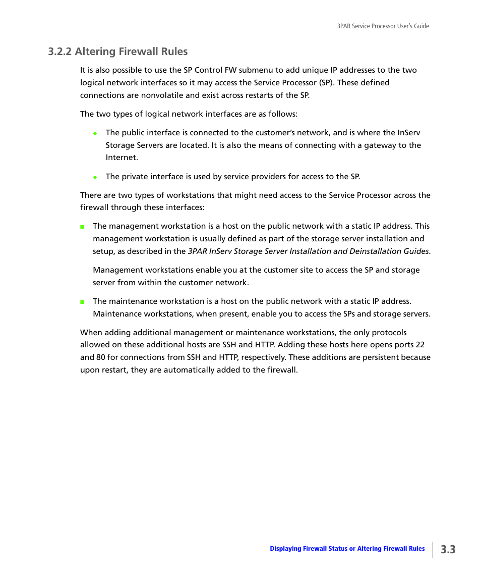 2 altering firewall rules, Altering firewall rules | HP 3PAR Service Processors User Manual | Page 25 / 80