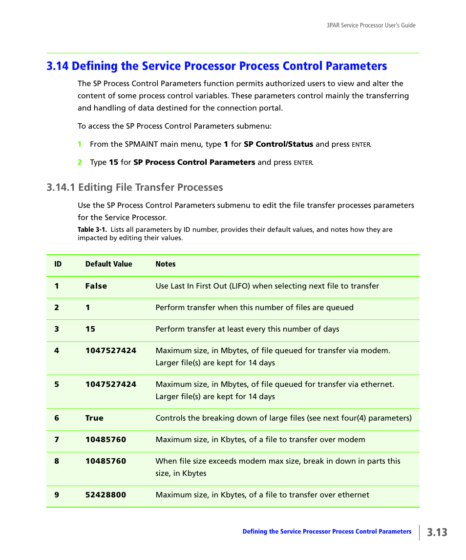 1 editing file transfer processes, Editing file transfer processes | HP 3PAR Service Processors User Manual | Page 35 / 80