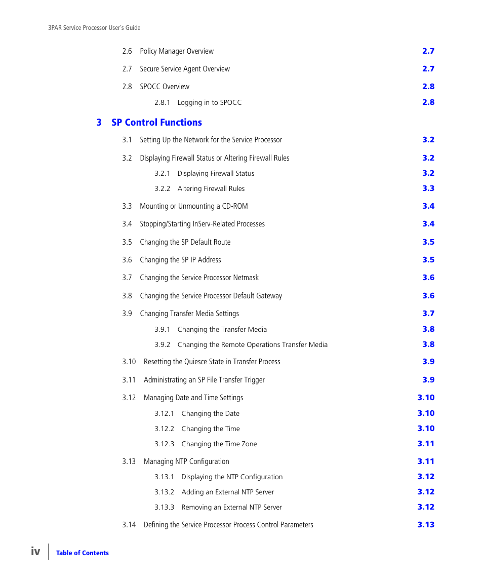 3sp control functions | HP 3PAR Service Processors User Manual | Page 4 / 80