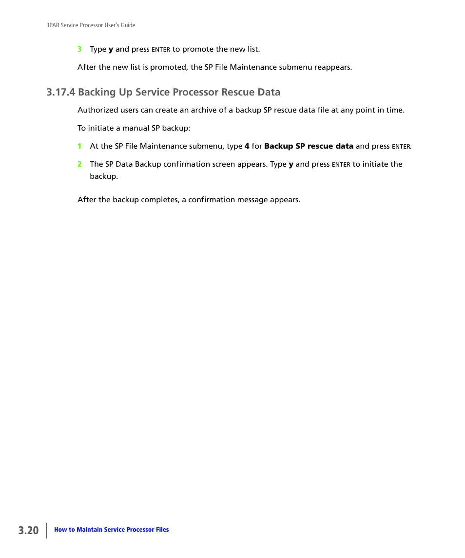 4 backing up service processor rescue data, Backing up service processor rescue data | HP 3PAR Service Processors User Manual | Page 42 / 80