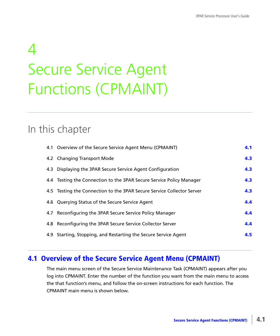 Secure service agent functions (cpmaint), Explains se, 4 secure service agent functions (cpmaint) | HP 3PAR Service Processors User Manual | Page 43 / 80