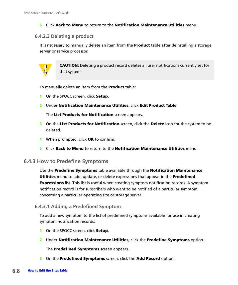 3 how to predefine symptoms, How to predefine symptoms, 3 deleting a product | 1 adding a predefined symptom | HP 3PAR Service Processors User Manual | Page 66 / 80