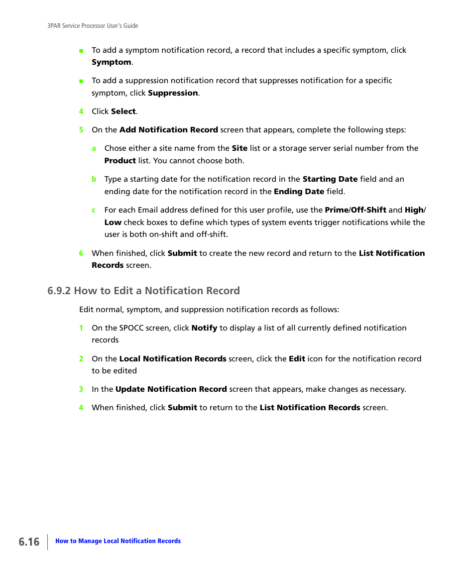 2 how to edit a notification record, How to edit a notification record | HP 3PAR Service Processors User Manual | Page 74 / 80