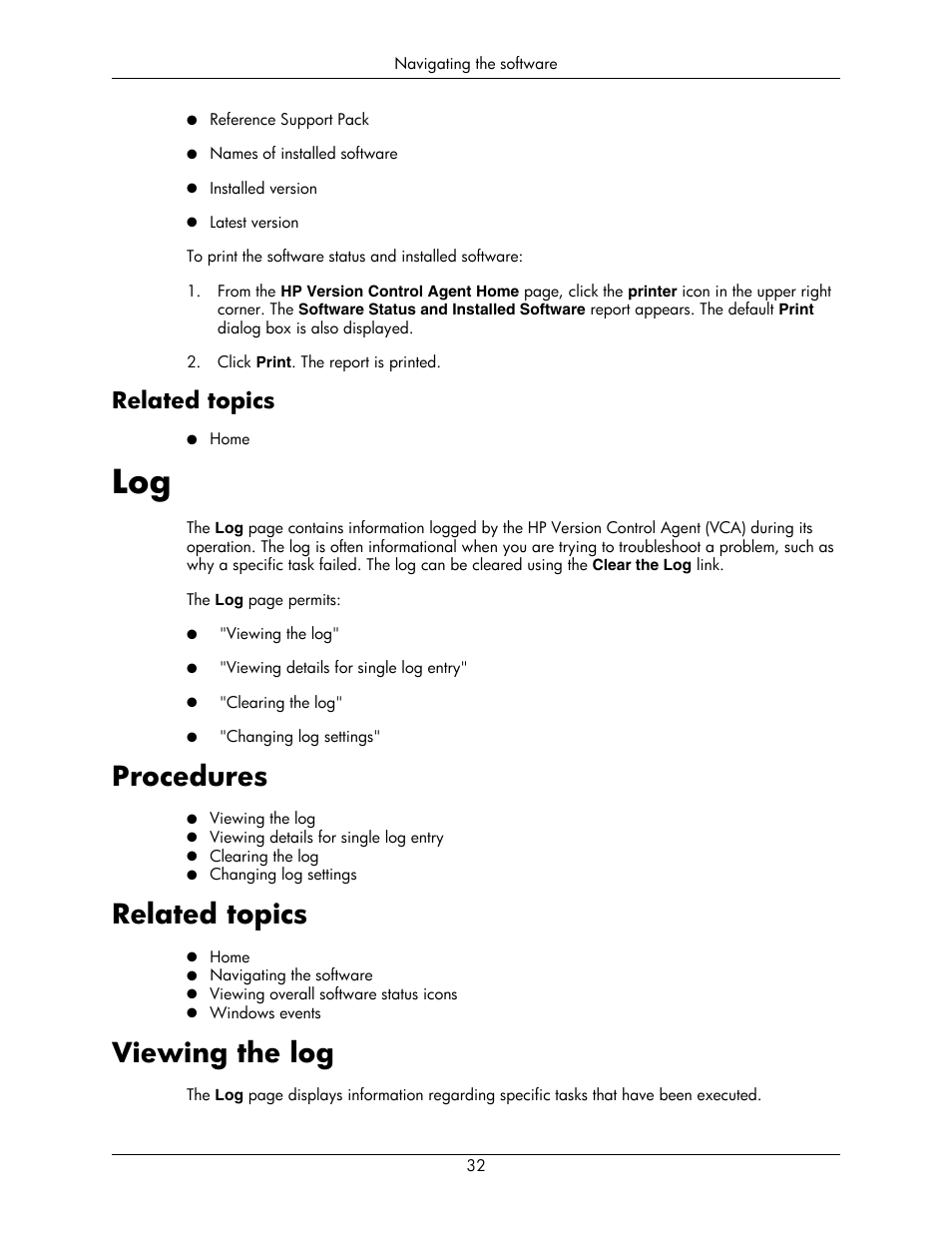 Related topics, Procedures, Viewing the log | 32 related topics, 32 viewing the log | HP Integrity rx5670 Server User Manual | Page 32 / 55