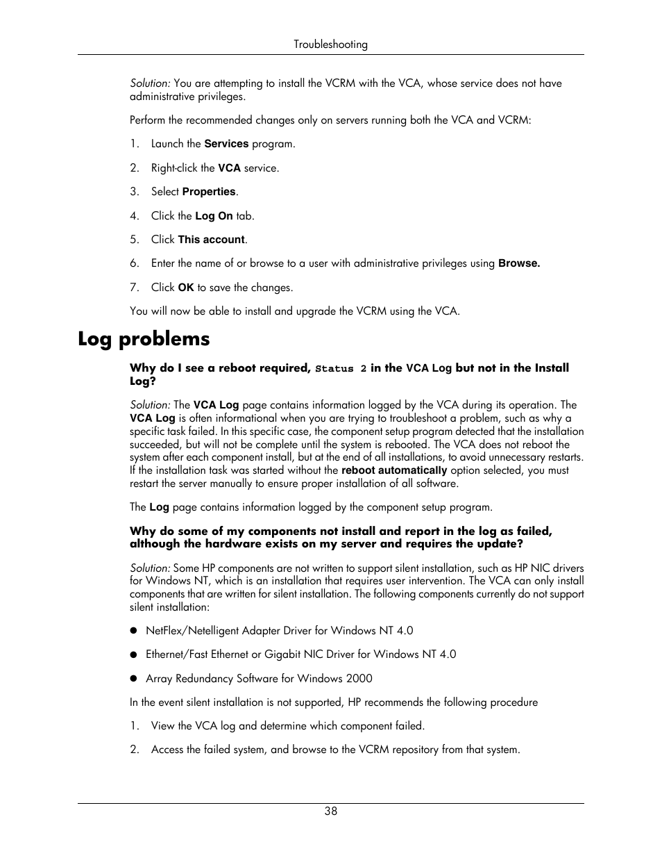 Log problems | HP Integrity rx5670 Server User Manual | Page 38 / 55