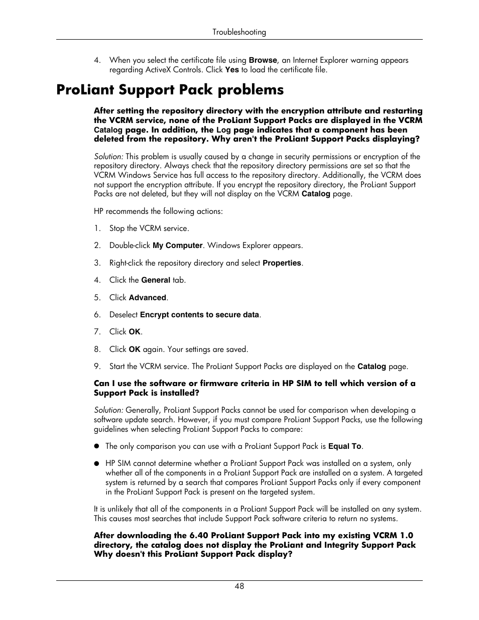 Proliant support pack problems | HP Integrity rx5670 Server User Manual | Page 48 / 55