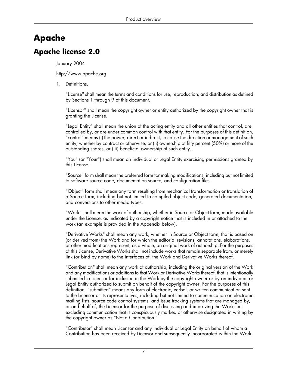 Apache, Apache license 2.0 | HP Integrity rx5670 Server User Manual | Page 7 / 55