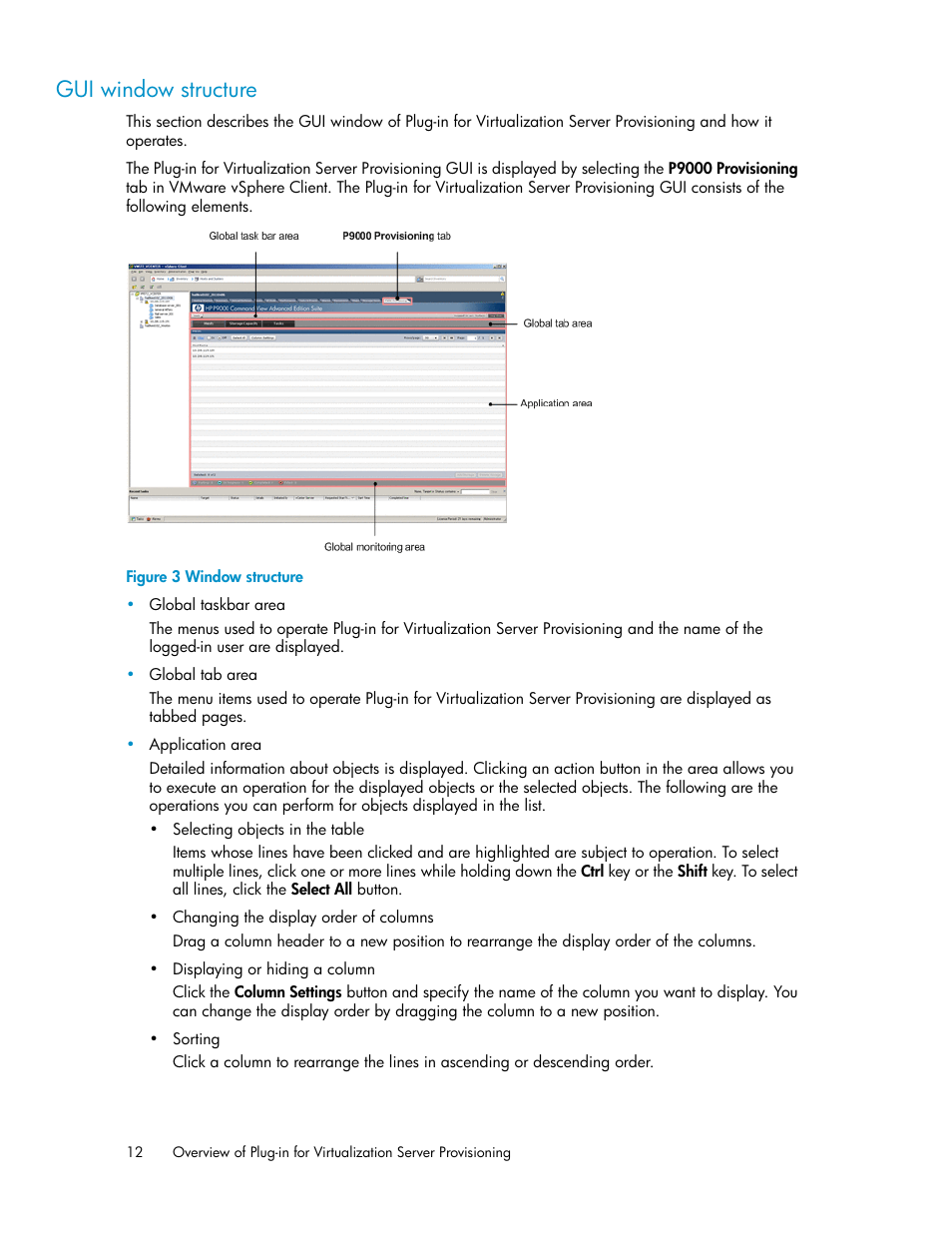 Gui window structure, Window structure | HP XP Array Manager Software User Manual | Page 12 / 46